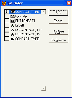 Диалоговое окно Tab Order