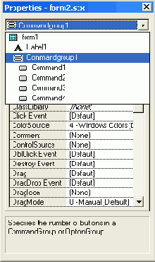 Окно свойств объекта типа CommandGroup