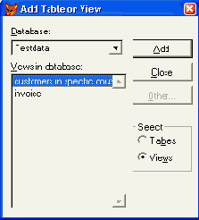 Диалоговое окно Add Table or View