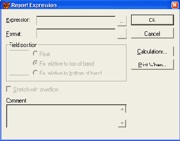 Диалоговое окно Report Expression
