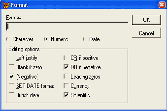 Диалоговое окно Format