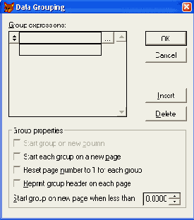 Диалоговое окно Data Grouping