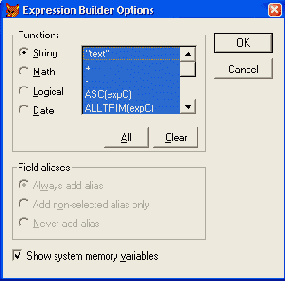   Expression Builder Options
