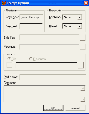 Диалоговое окно Prompt Options
