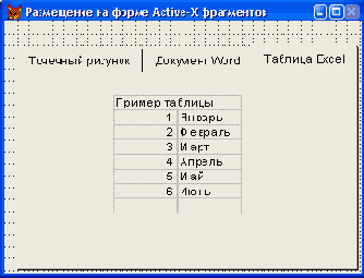Электронная таблица, размещенная на первой вкладке формы