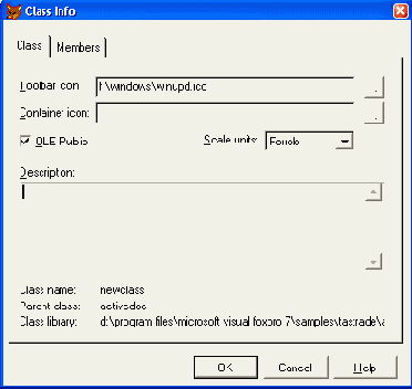 Вкладка Class диалогового окна Class Info