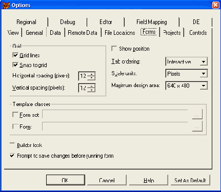 Выбор класса, используемого при создании формы